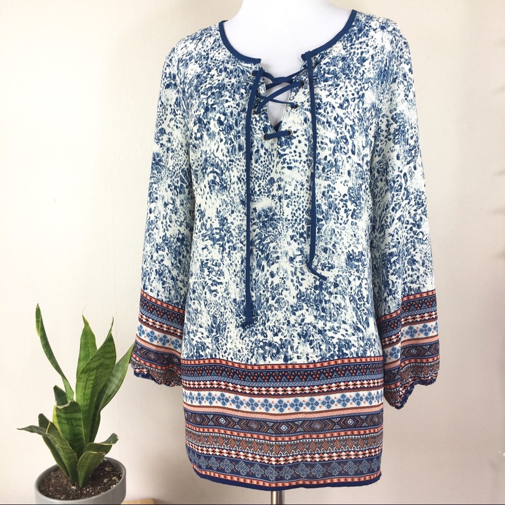 Zac & Rachel Lace Up Blouse Sz Large